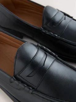 Black Wide Fit Leather Penny Loafers