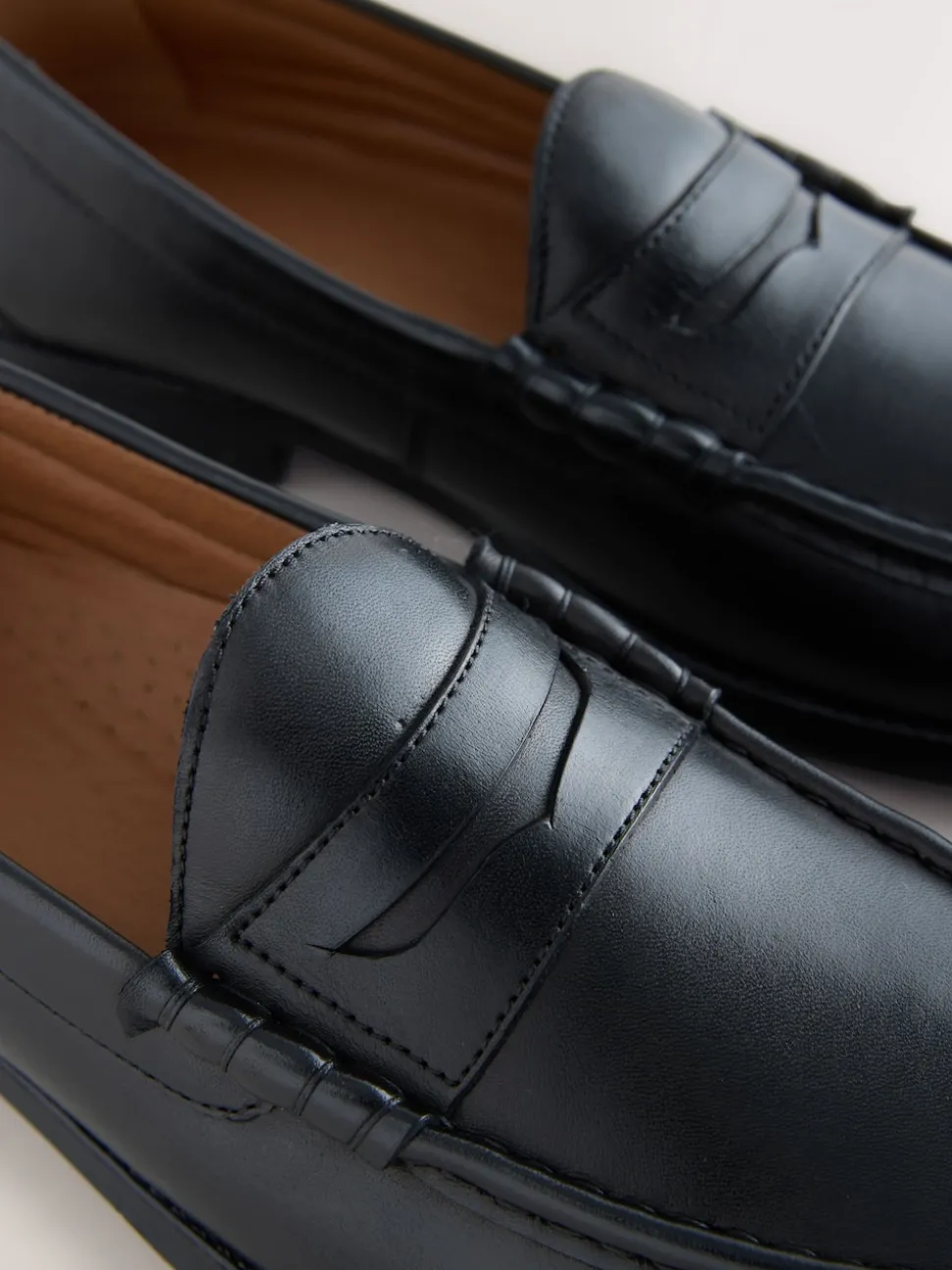 Black Wide Fit Leather Penny Loafers
