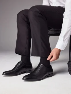 Black Wide Fit Leather Plain Derby Shoes