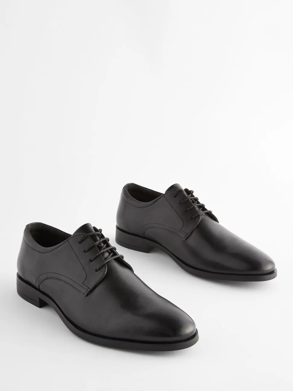 Black Wide Fit Leather Plain Derby Shoes