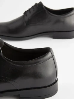 Black Wide Fit Leather Plain Derby Shoes