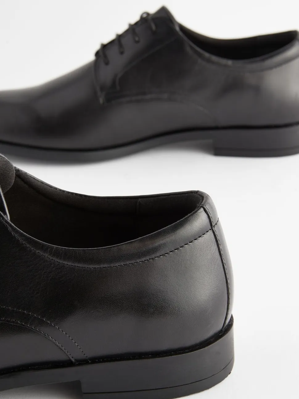 Black Wide Fit Leather Plain Derby Shoes