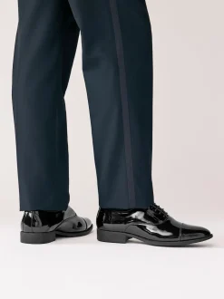 Black Wide Fit Patent Oxford Toe Cap Shoes