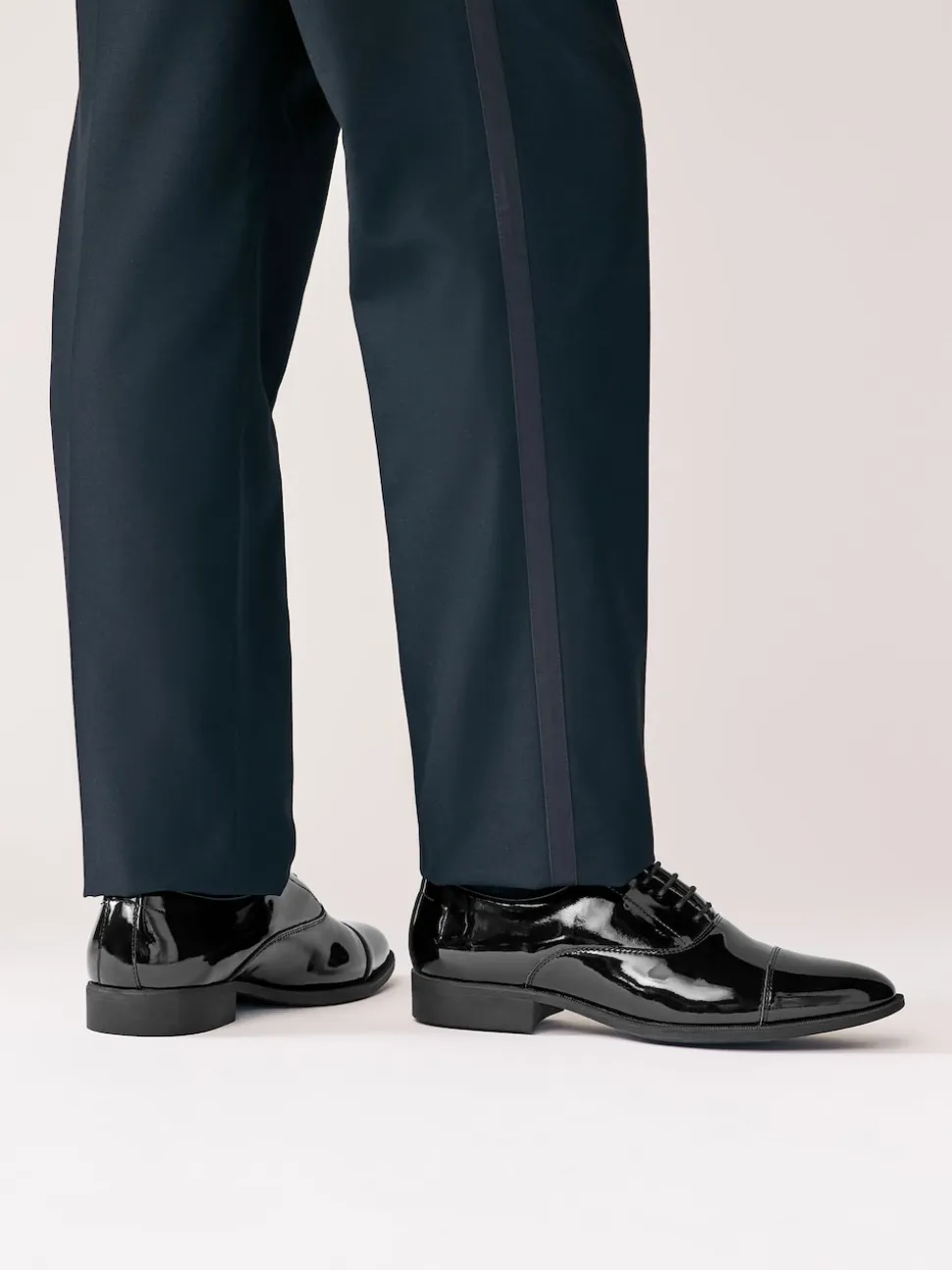 Black Wide Fit Patent Oxford Toe Cap Shoes