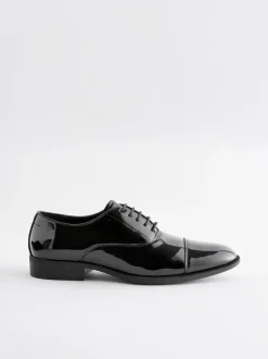 Black Wide Fit Patent Oxford Toe Cap Shoes