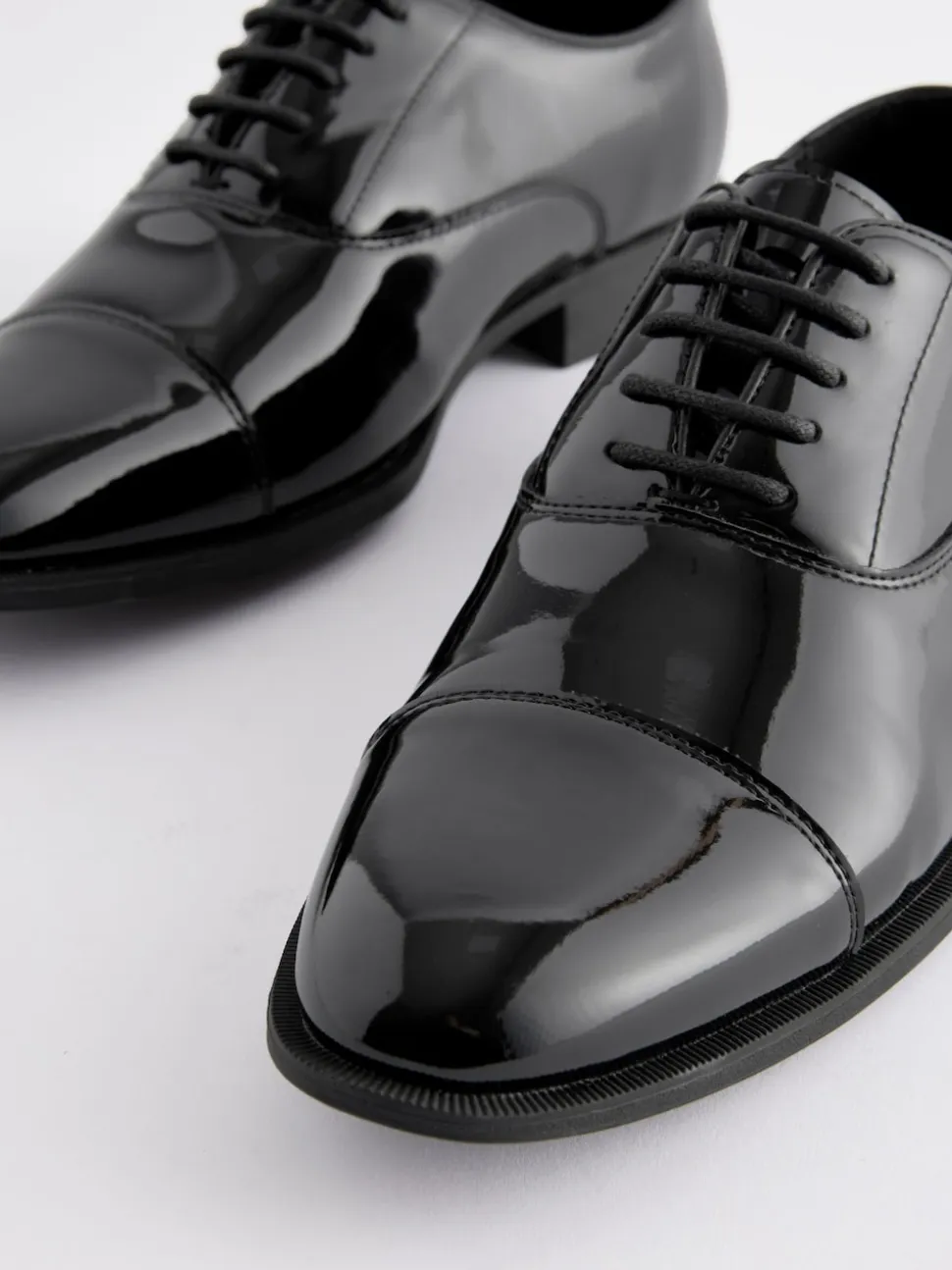 Black Wide Fit Patent Oxford Toe Cap Shoes