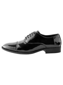 Black Wide Fit Patent Oxford Toe Cap Shoes