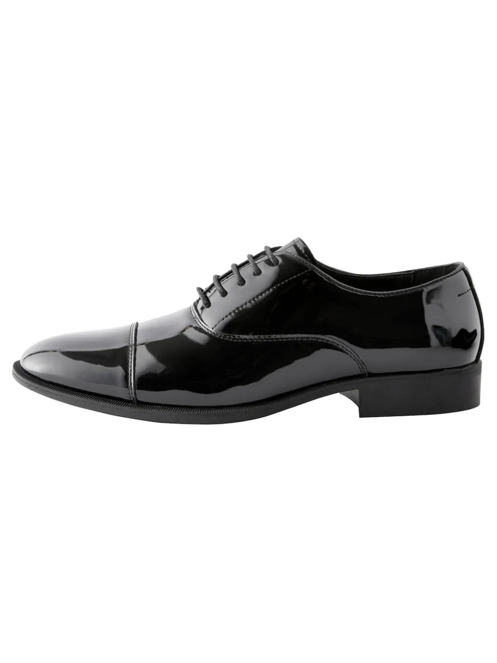 Black Wide Fit Patent Oxford Toe Cap Shoes