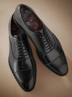 Black Wide Fit Signature Leather Sole Oxford Toe Cap Shoes