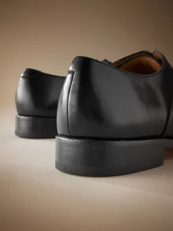 Black Wide Fit Signature Leather Sole Oxford Toe Cap Shoes