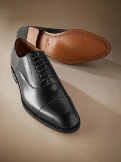 Black Wide Fit Signature Leather Sole Oxford Toe Cap Shoes