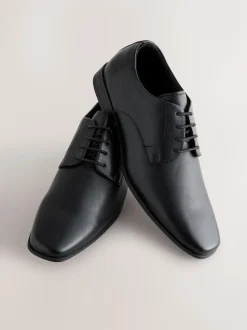 Black Wide Fit Slim Square Derby Shoes