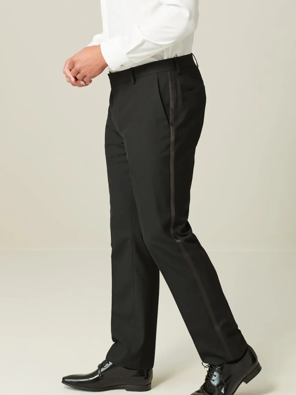 Black with Tape Detail Tailored Fit Tuxedo Suit Trousers