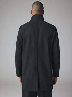 Black Wool Blend Mock Gilet Herringbone Padded Coat