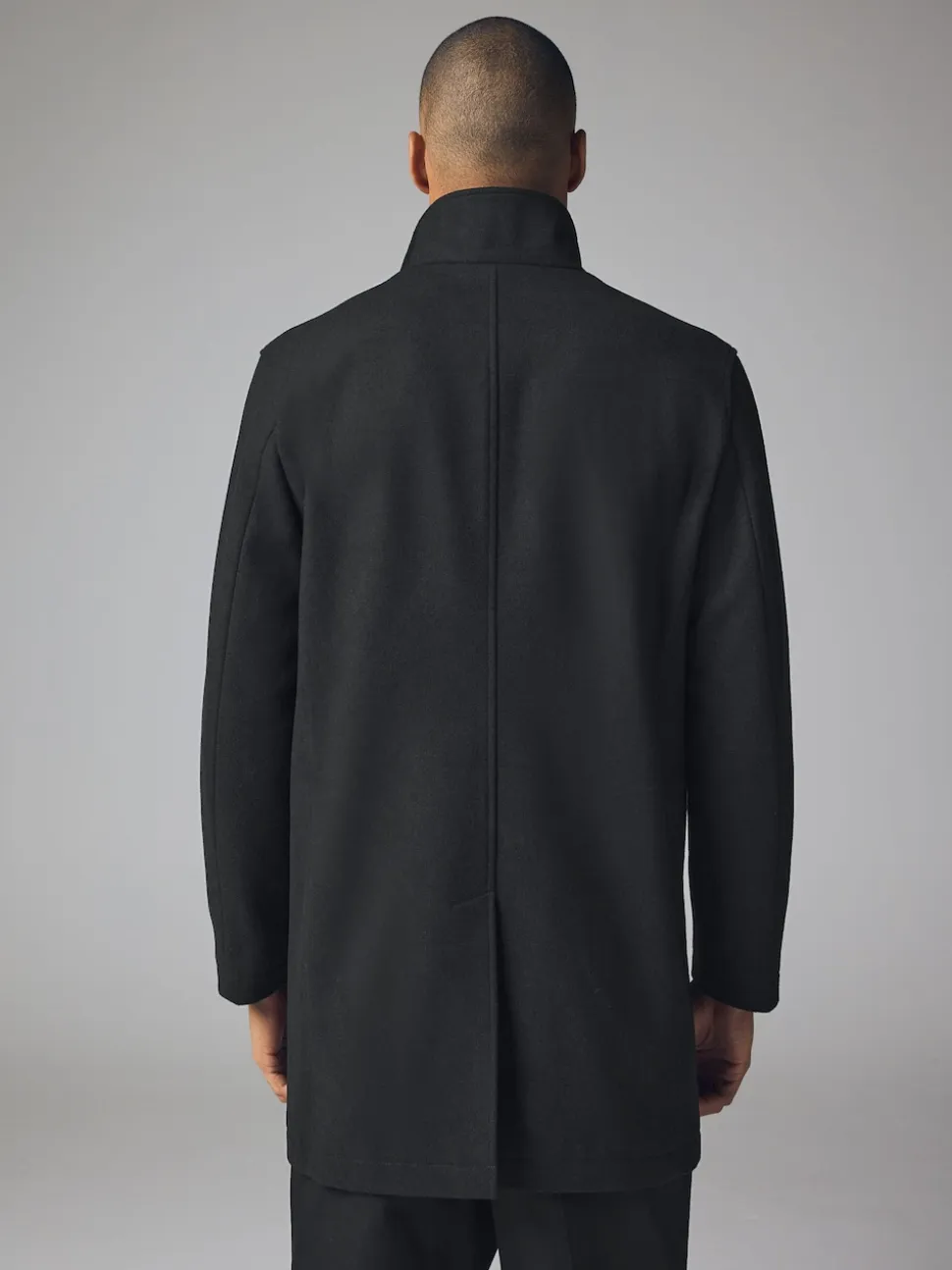 Black Wool Blend Mock Gilet Herringbone Padded Coat