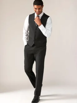 Black Wool Blend Motion Flex Suit Waistcoat