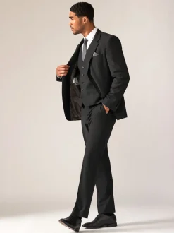 Black Wool Blend Motion Flex Suit Waistcoat
