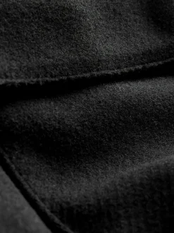 Black Wool Blend Twill Jacket with Removable Faux Fur Collar