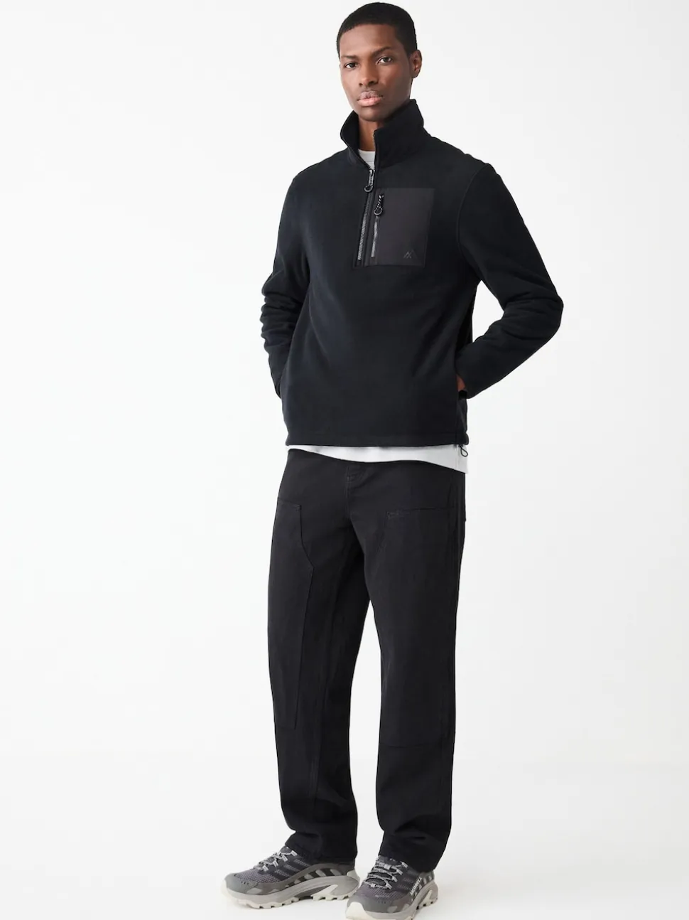 Black Zip Neck Utility Style Polar Fleece