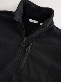 Black Zip Neck Utility Style Polar Fleece