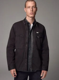 Black Zip Through Funnel Jacket