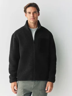 Black Zip Through Funnel Borg Fleece