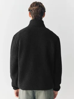 Black Zip Through Funnel Borg Fleece