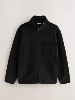 Black Zip Through Funnel Borg Fleece