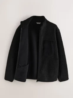 Black Zip Through Funnel Borg Fleece