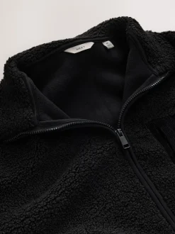 Black Zip Through Funnel Borg Fleece