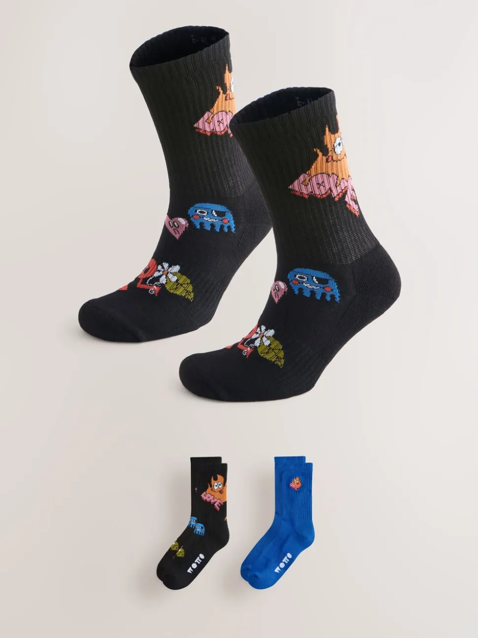 Black/Blue Wotto License Pattern Sports Socks 2 Pack