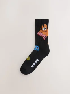 Black/Blue Wotto License Pattern Sports Socks 2 Pack