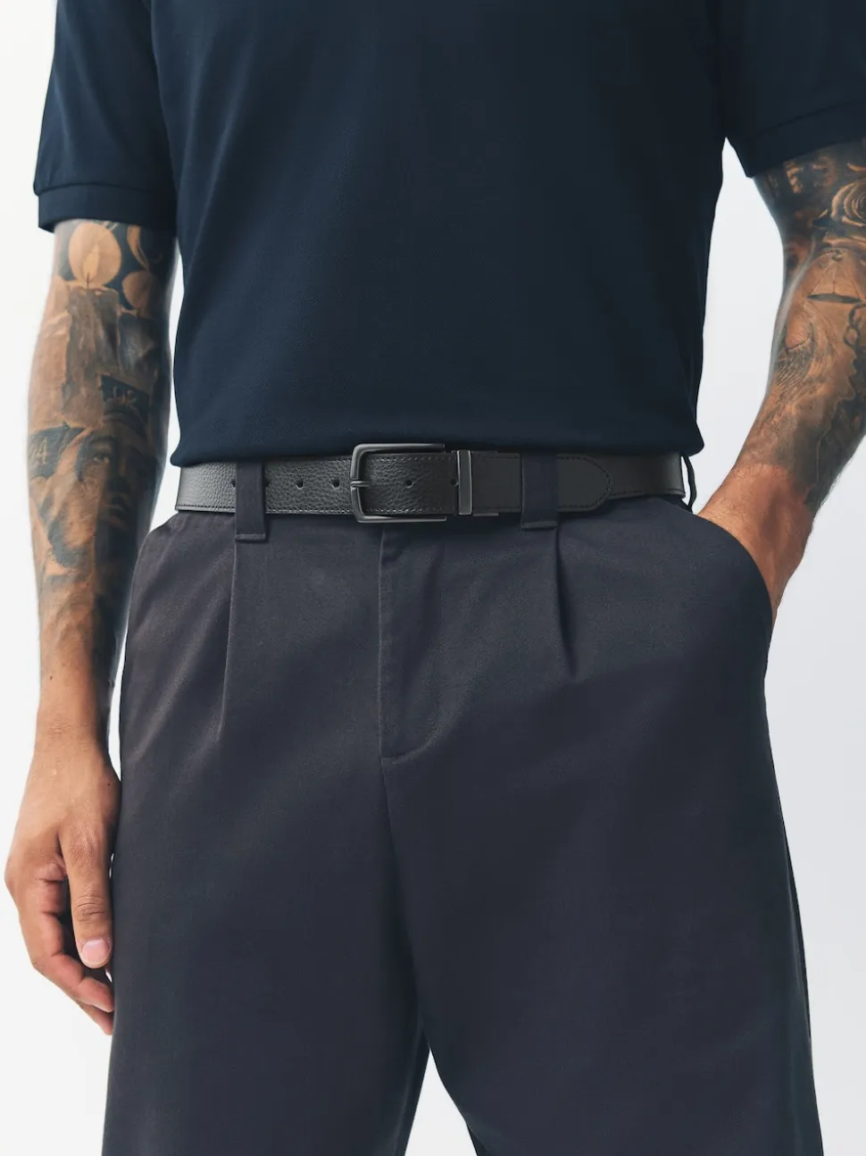 Black/Brown Reversible Grainy Leather Belt