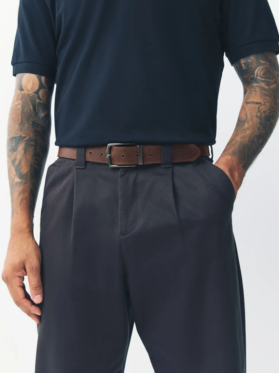 Black/Brown Reversible Grainy Leather Belt