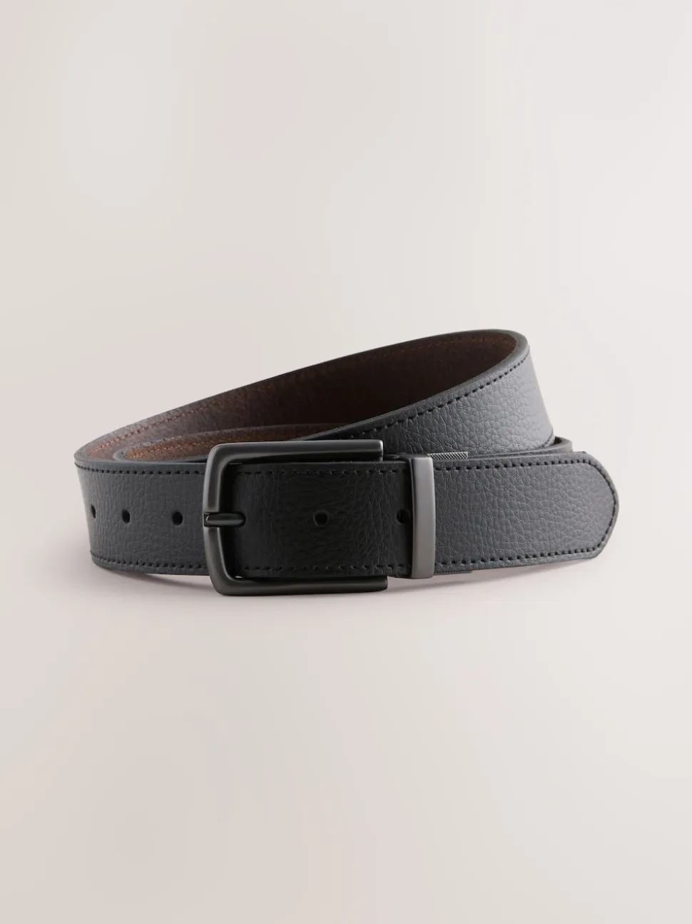 Black/Brown Reversible Grainy Leather Belt