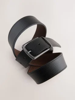 Black/Brown Reversible Grainy Leather Belt