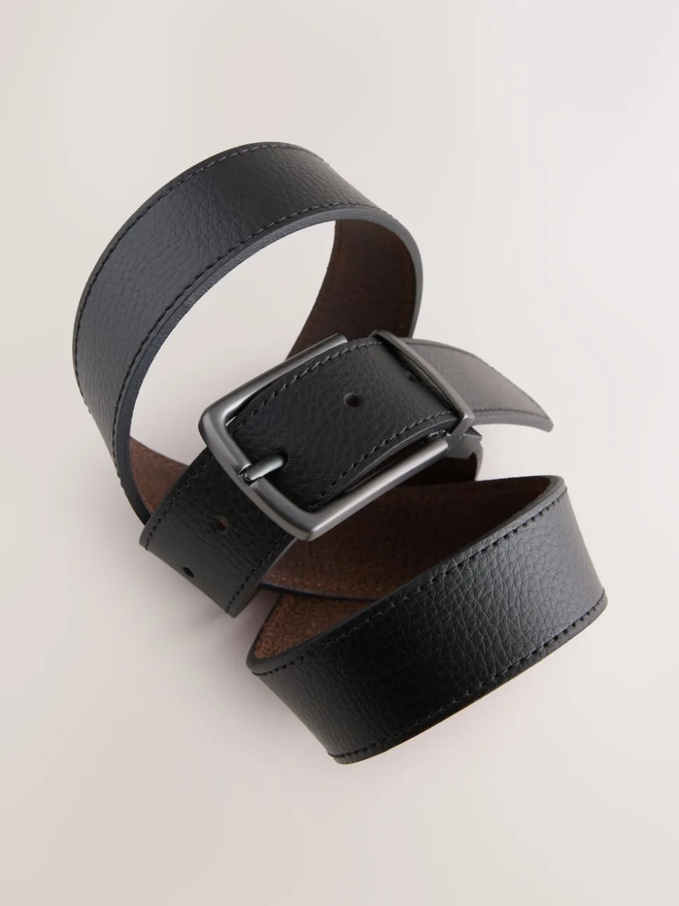 Black/Brown Reversible Grainy Leather Belt