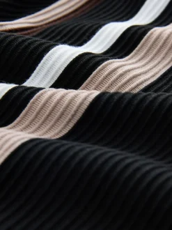 Black/Brown Vertical Stripe Quarter Zip Polo Shirt