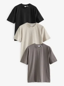 Black/Brown/Light Neutral Relaxed Fit Heavyweight T-Shirts 3 Pack