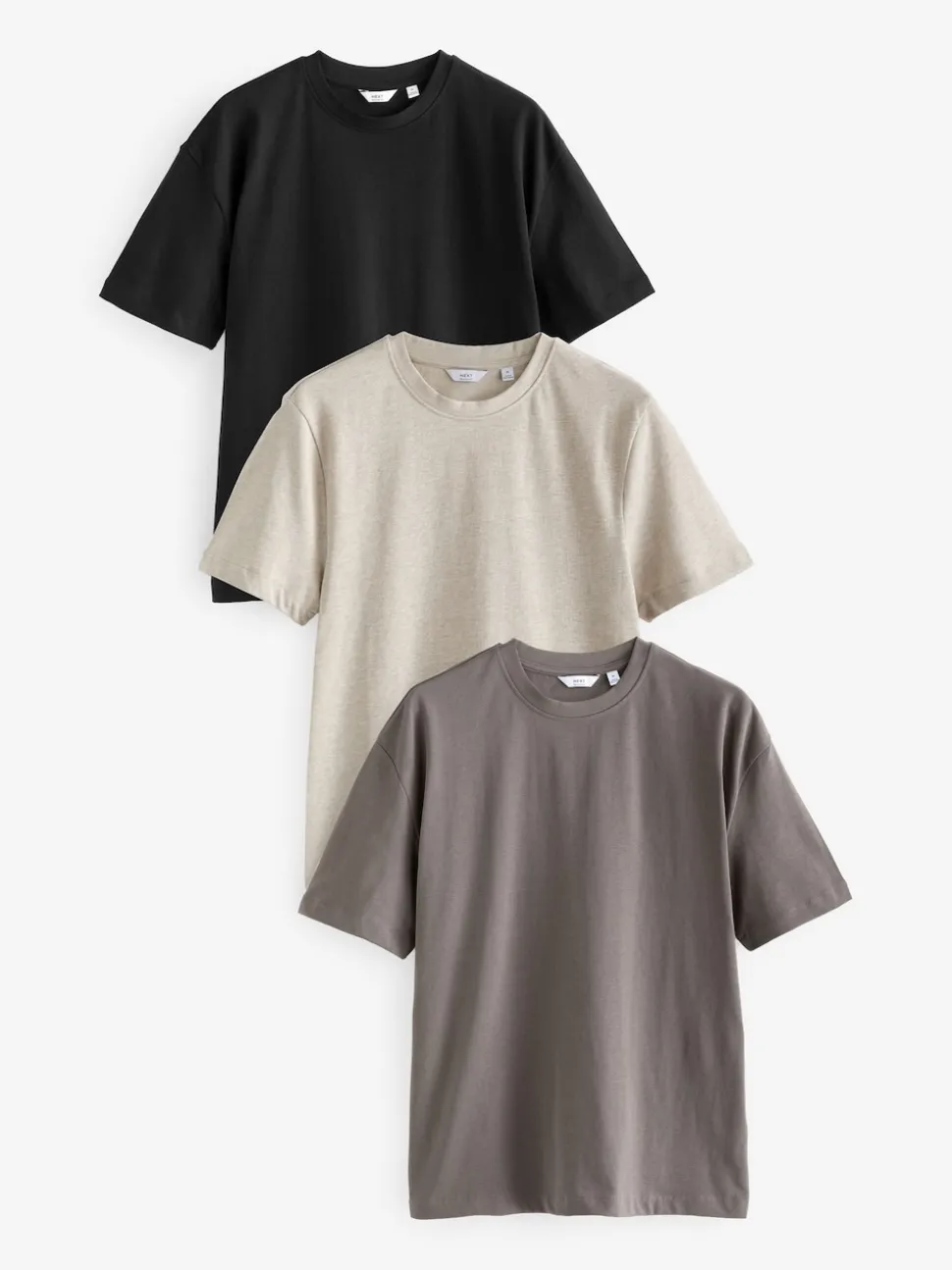 Black/Brown/Light Neutral Relaxed Fit Heavyweight T-Shirts 3 Pack