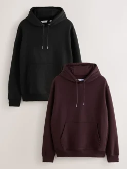 Black/Burgandy Red Cotton Rich Jersey Overhead Hoodies 2 Pack