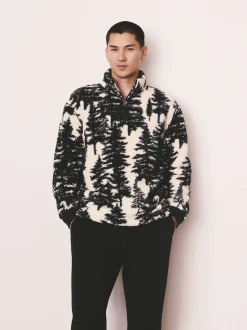 Black/Cream Tree Print Matching Family Zip Neck Borg Fleece