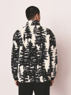 Black/Cream Tree Print Matching Family Zip Neck Borg Fleece