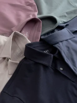 Black/Ecru/Blue/Green/Pink Regular Fit Short Sleeve Jersey Polo Shirts 5 Pack