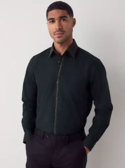 Black/Gold Collar Regular Fit Smart Trimmed Long Sleeve Party Shirt