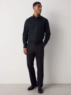 Black/Gold Collar Regular Fit Smart Trimmed Long Sleeve Party Shirt