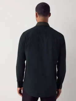Black/Gold Collar Regular Fit Smart Trimmed Long Sleeve Party Shirt