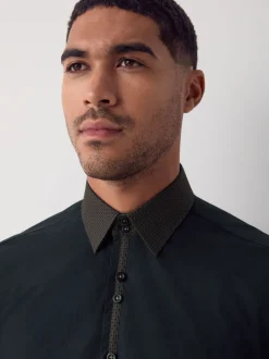 Black/Gold Collar Regular Fit Smart Trimmed Long Sleeve Party Shirt
