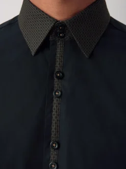 Black/Gold Collar Regular Fit Smart Trimmed Long Sleeve Party Shirt
