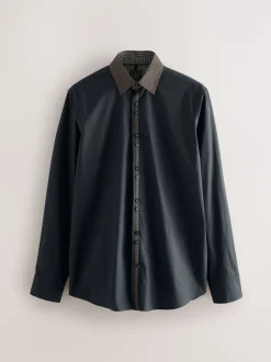 Black/Gold Collar Regular Fit Smart Trimmed Long Sleeve Party Shirt